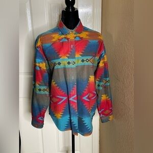 Vtg 90s Woolrich Women Aztec Southwest Flannel Blanket Shirt Sz Small USA Made 
